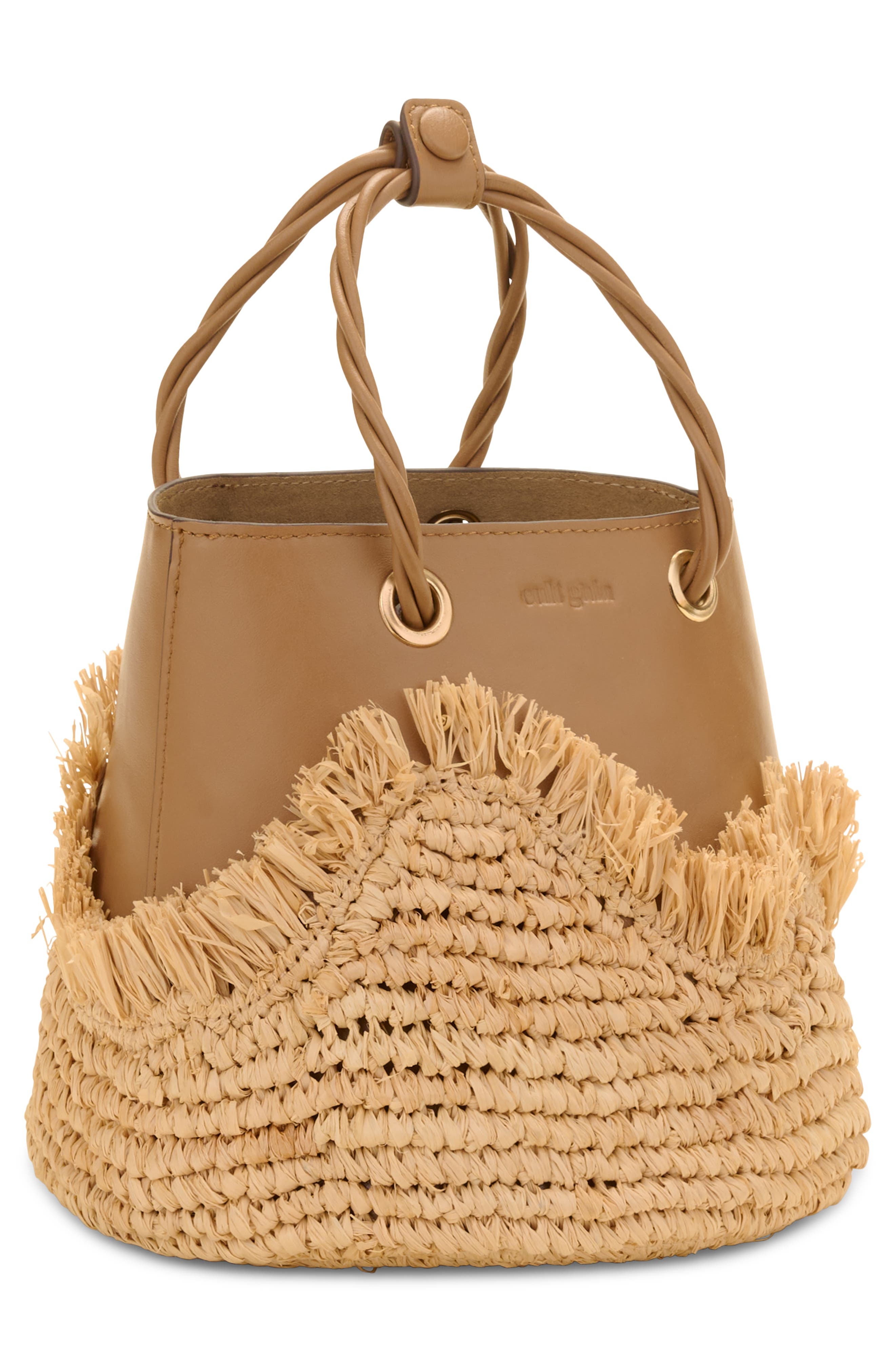 Cult Gaia Jojo Leather & Raffia Top Handle Bag in Camel at Nordstrom - 2