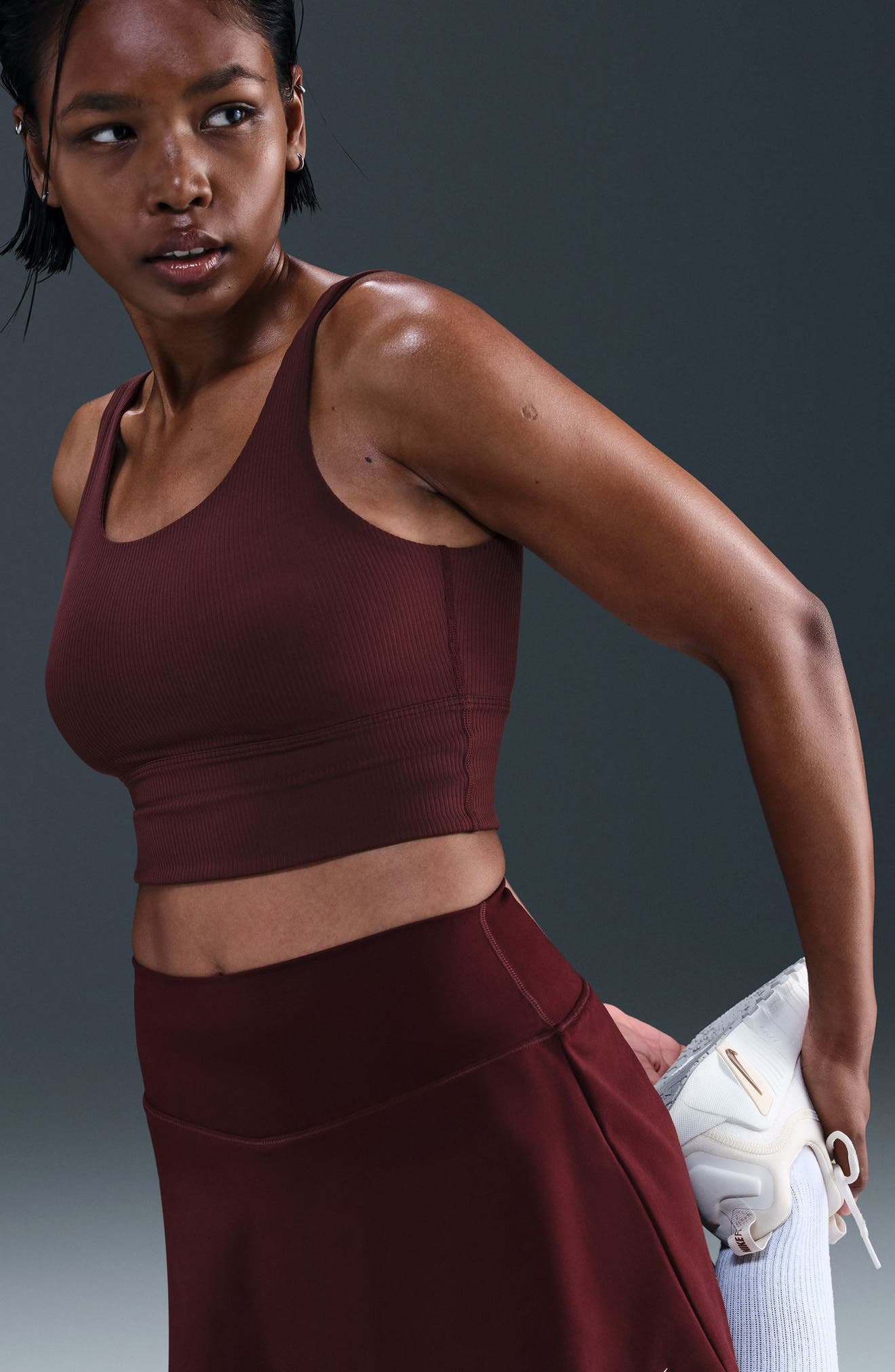 Nike Zenvy Rib Dri-FIT Longline Sports Bra in Burgundy Crush/White at Nordstrom - 4