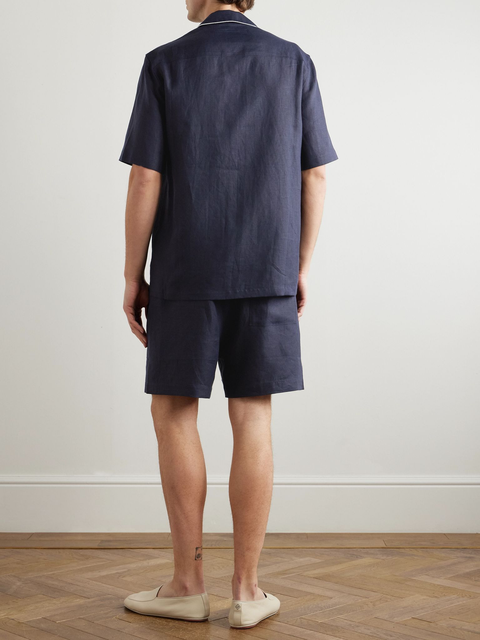 Camp-Collar Oasi Linen Pyjama Set Navy - 3