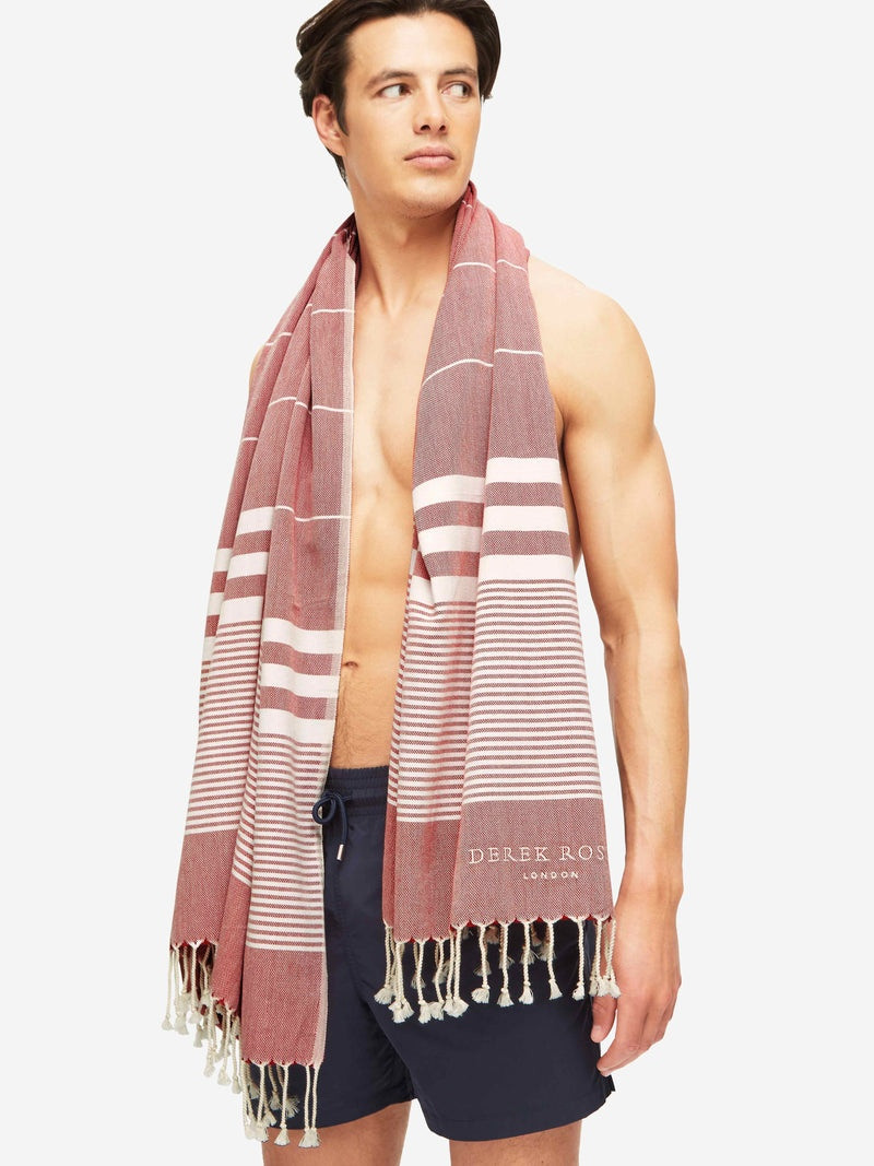Derek Rose Hammam Towel Karinna Pure Cotton Red outlook
