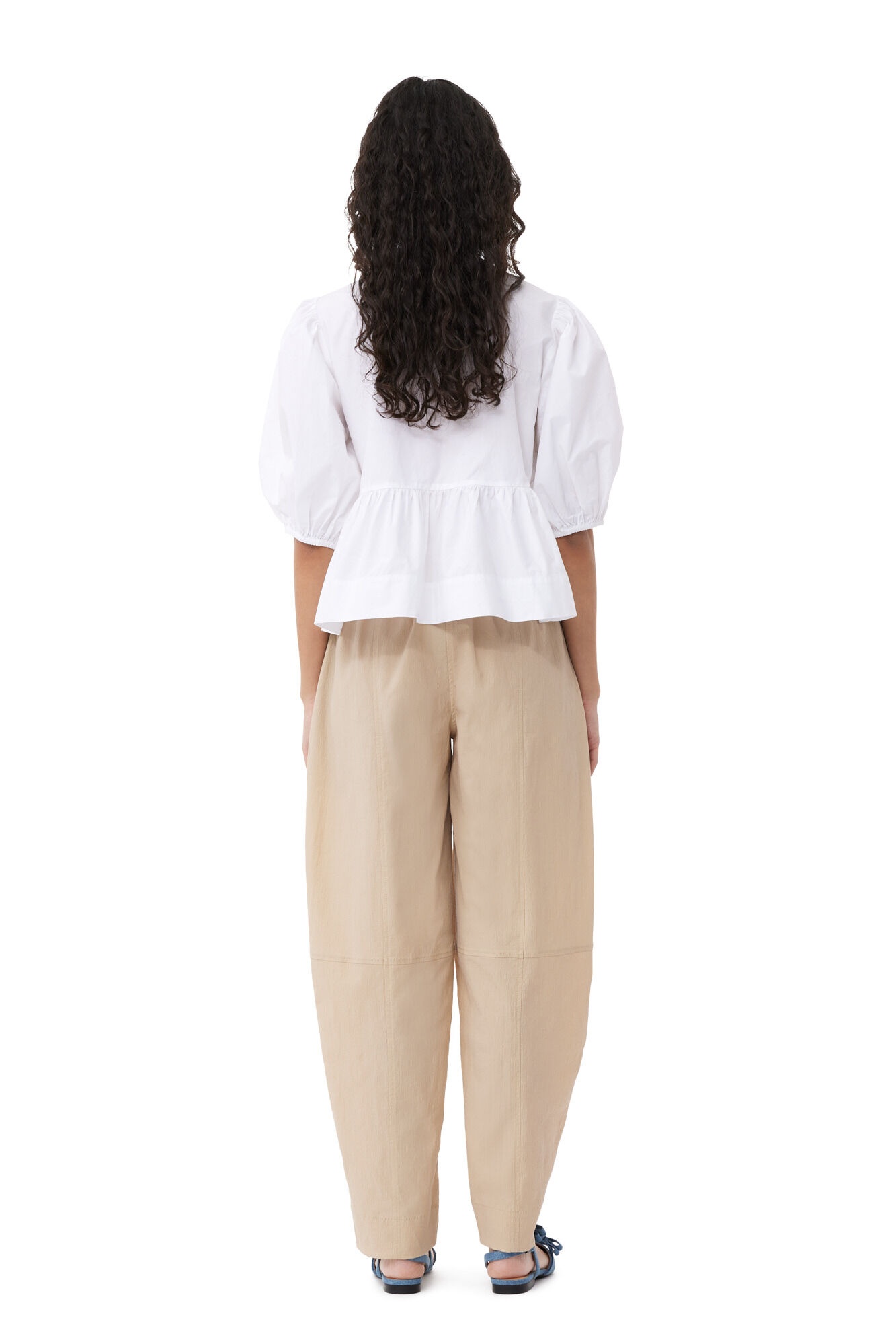 BEIGE ELASTICATED CURVE TROUSERS - 3