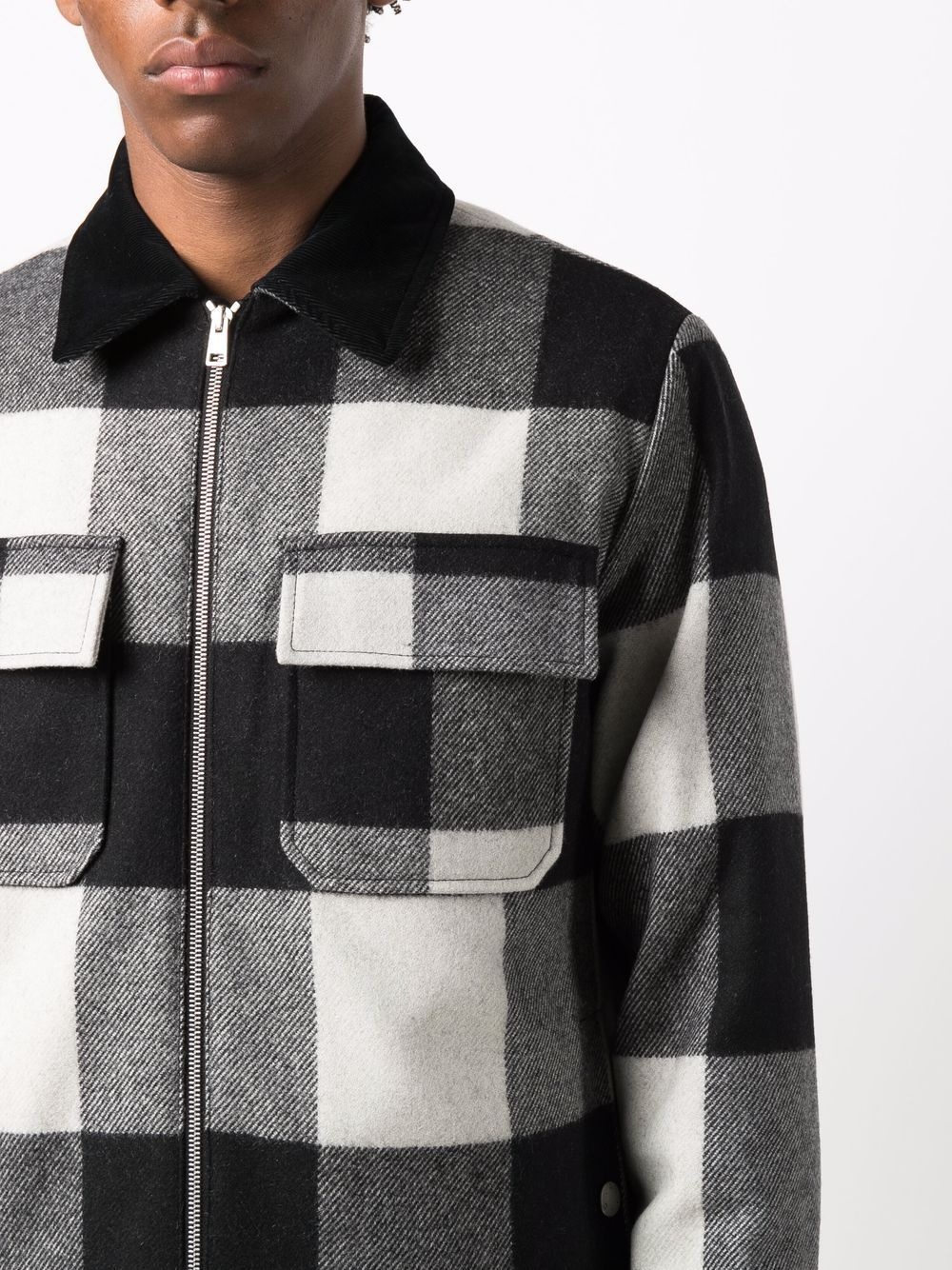 checked zip-up shirt jacket - 5