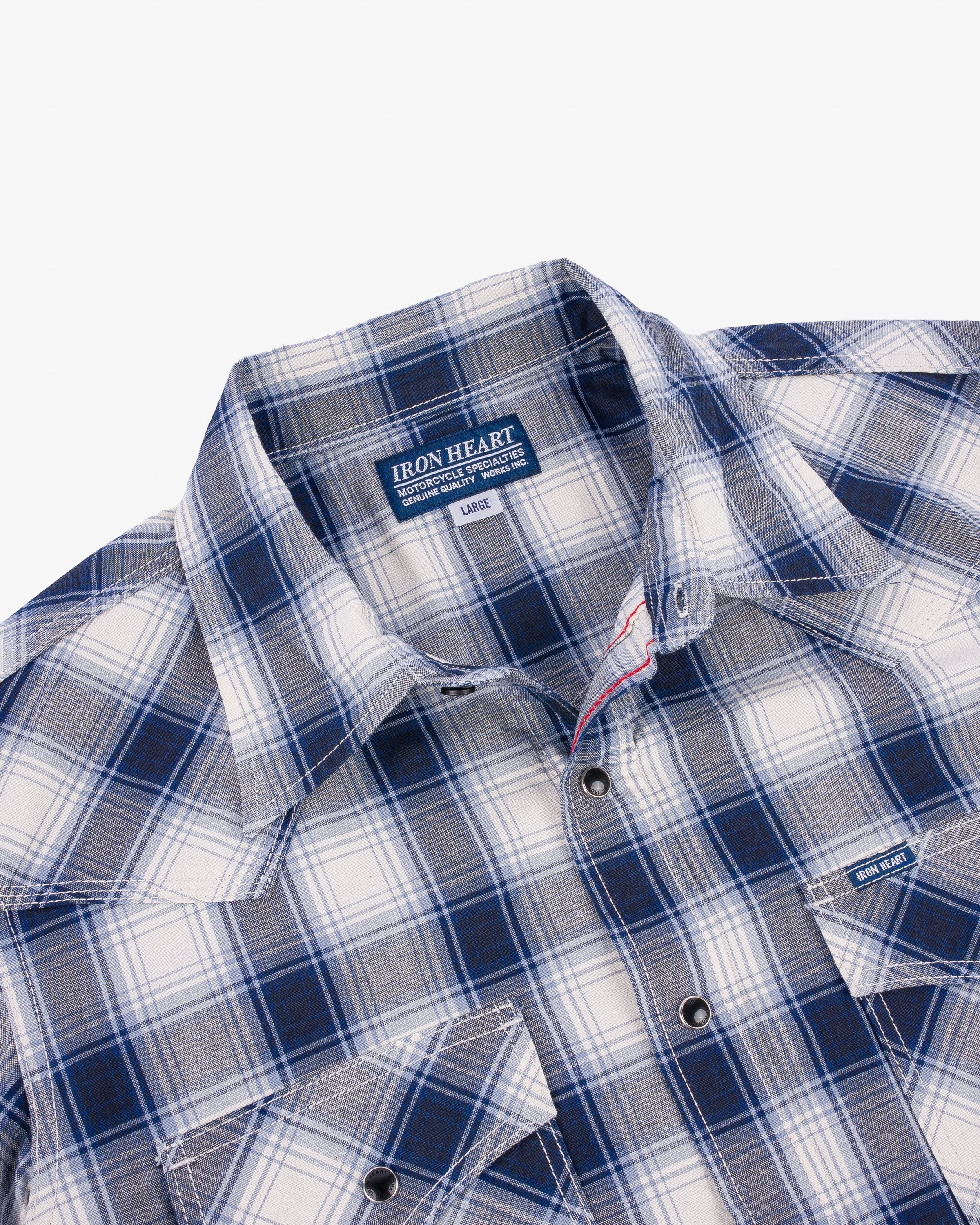 5OZ SELVEDGE SHORT SLEEVED MADRAS CHECK WESTERN SHIRT - BLUE - 8