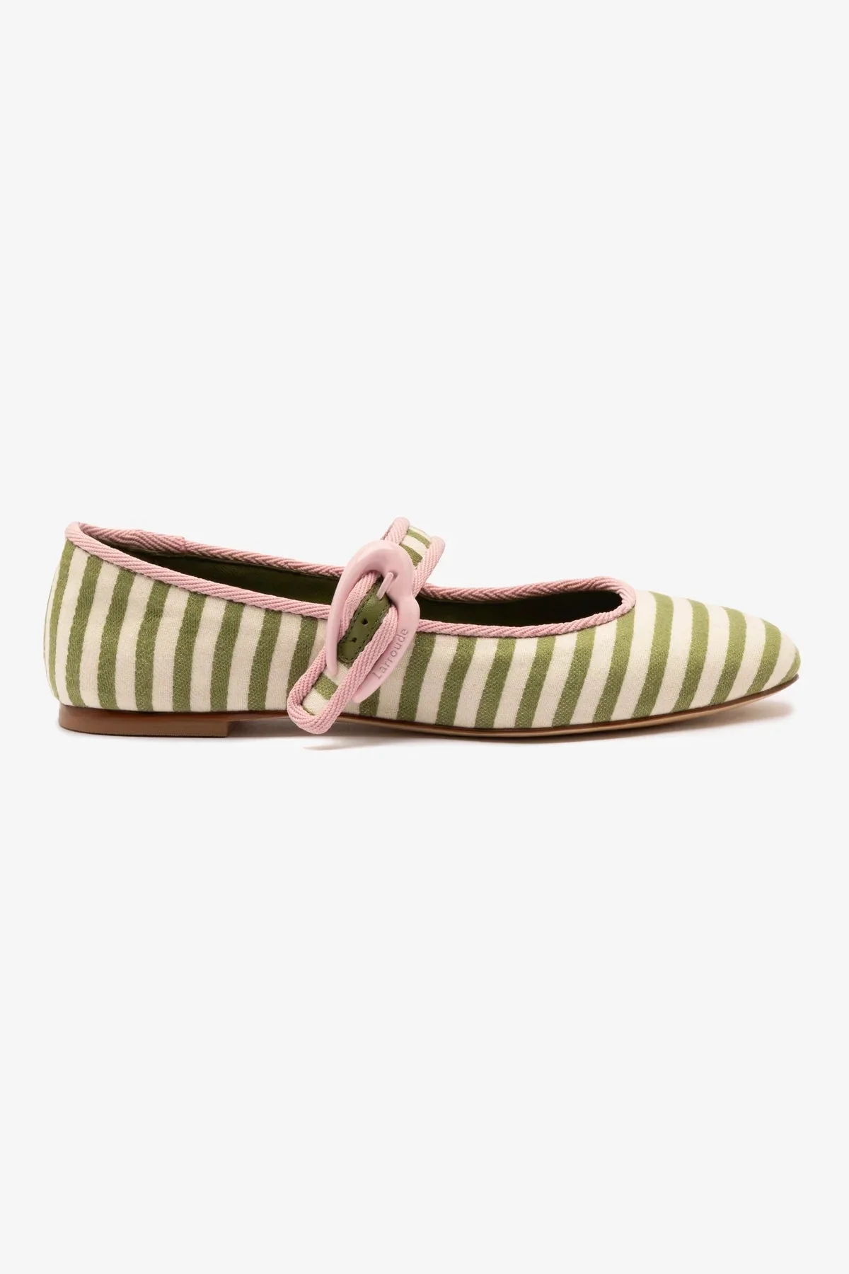 Verona Ballet Flat In Seaweed and Natural Striped Fabric and Tulip Trimming - 1