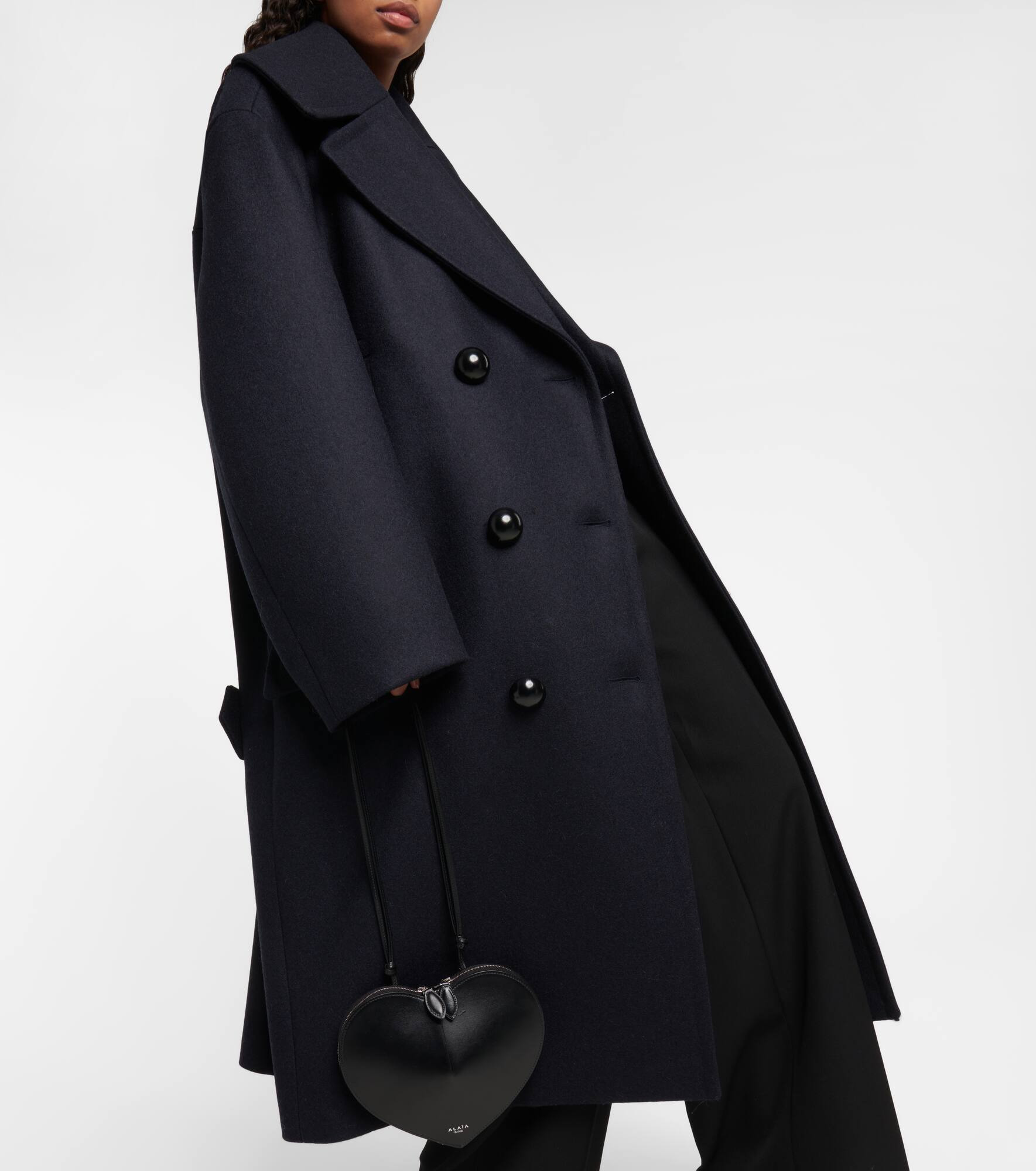 Double-breasted wool long peacoat - 6