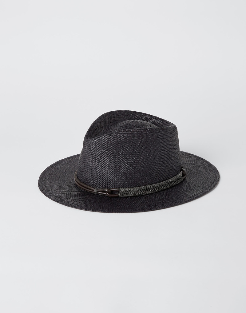 Straw fedora with leather and monili band 1