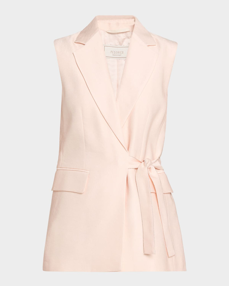 Sleeveless Silk-Blend Wrap Blazer 1