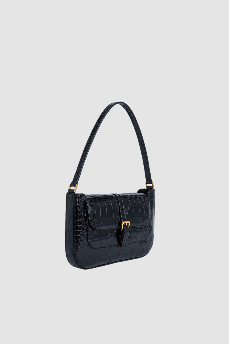 BY FAR Miranda Black Croco Embossed Leather Shoulder Bag outlook