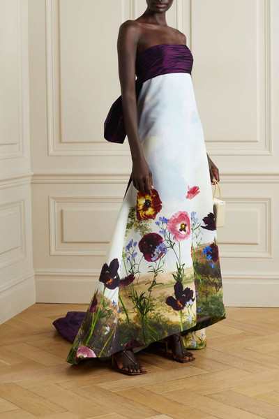 Oscar de la Renta Strapless bow-embellished silk-faille and floral-print taffeta gown outlook