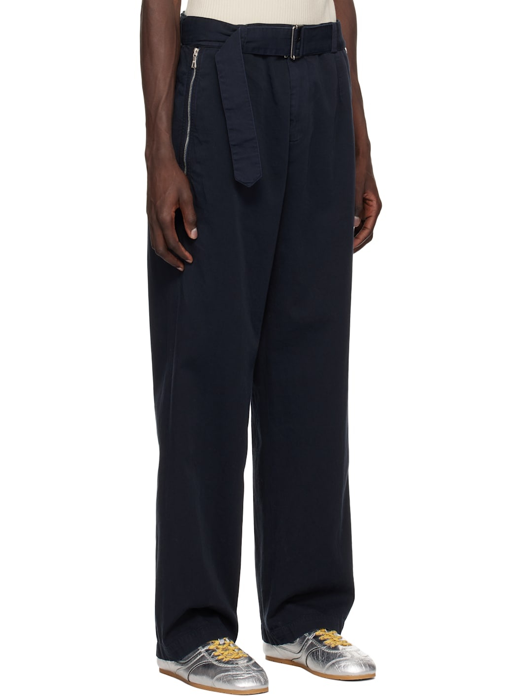Navy Straight Belted Trousers - 2