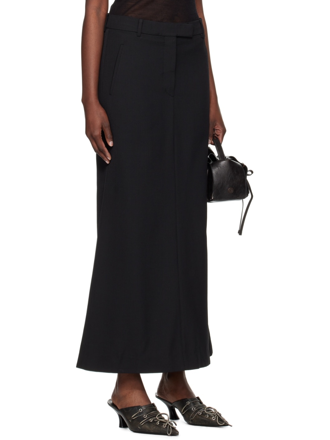 Black Tailored Maxi Skirt - 2