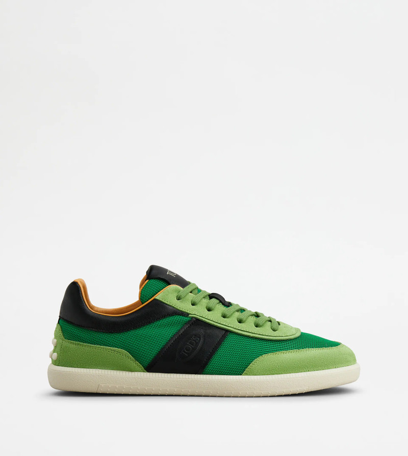 TOD'S TABS SNEAKERS IN SUEDE AND TECHNICAL FABRIC - GREEN, BLACK 1