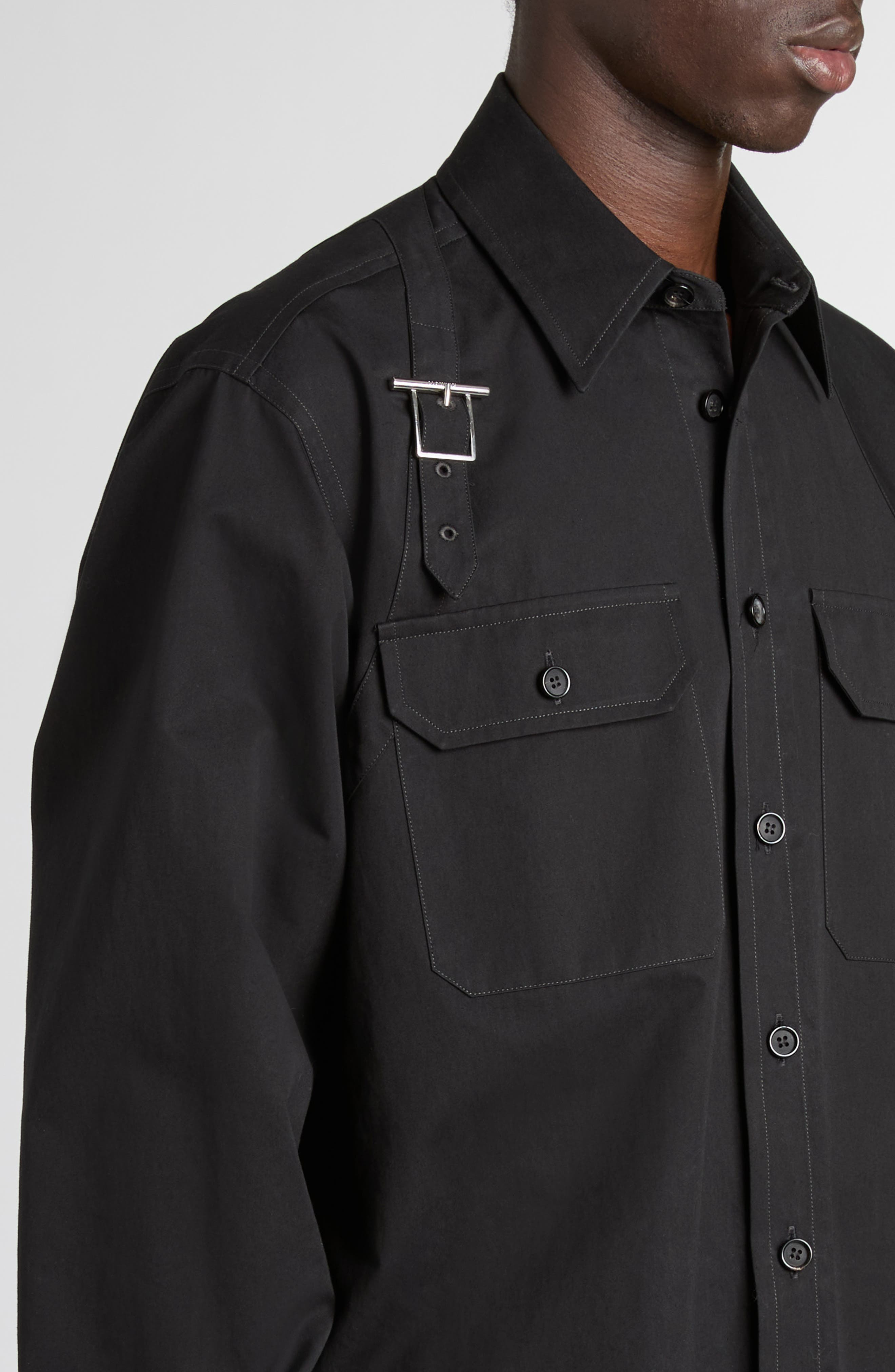 McQueen T-Bar Harness Utility Button-Up Shirt in Black at Nordstrom - 5