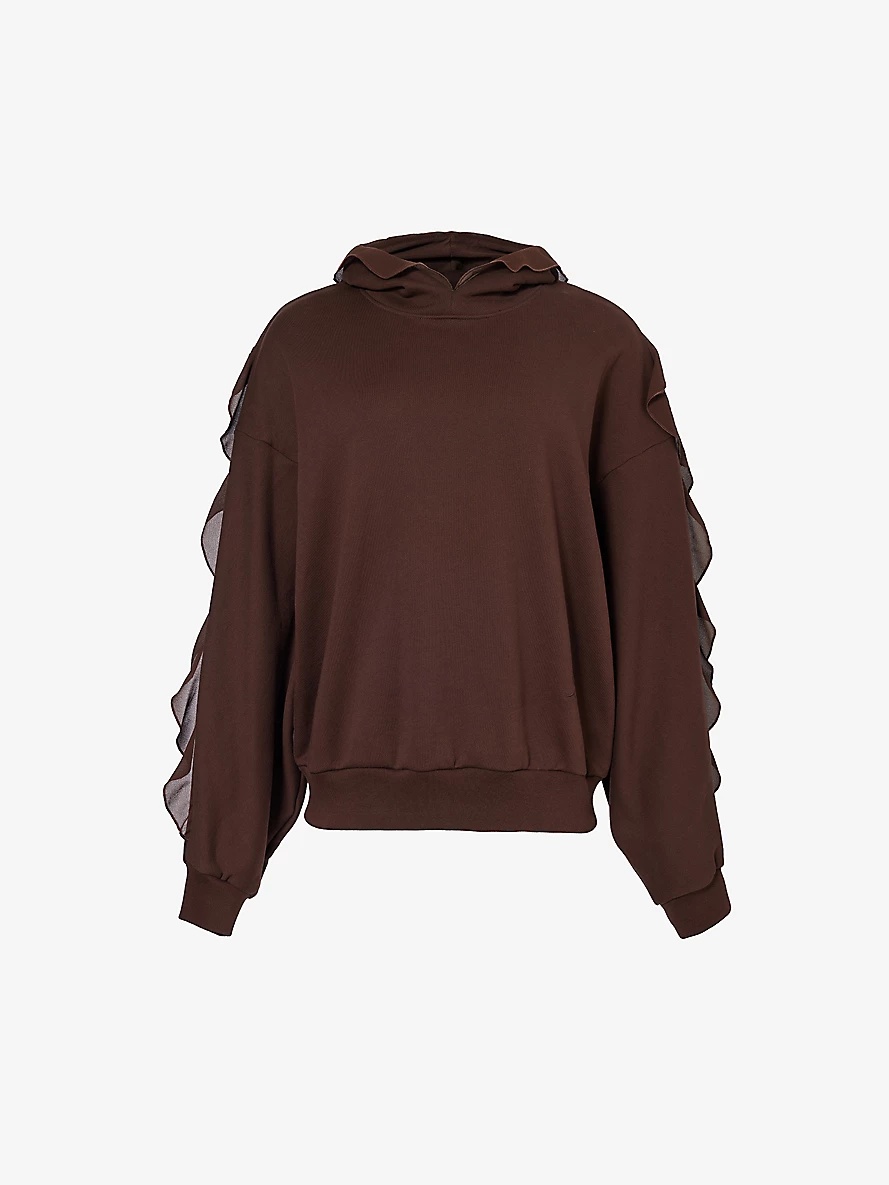 Crepe-panel dropped-shoulder cotton-jersey hoody - 1