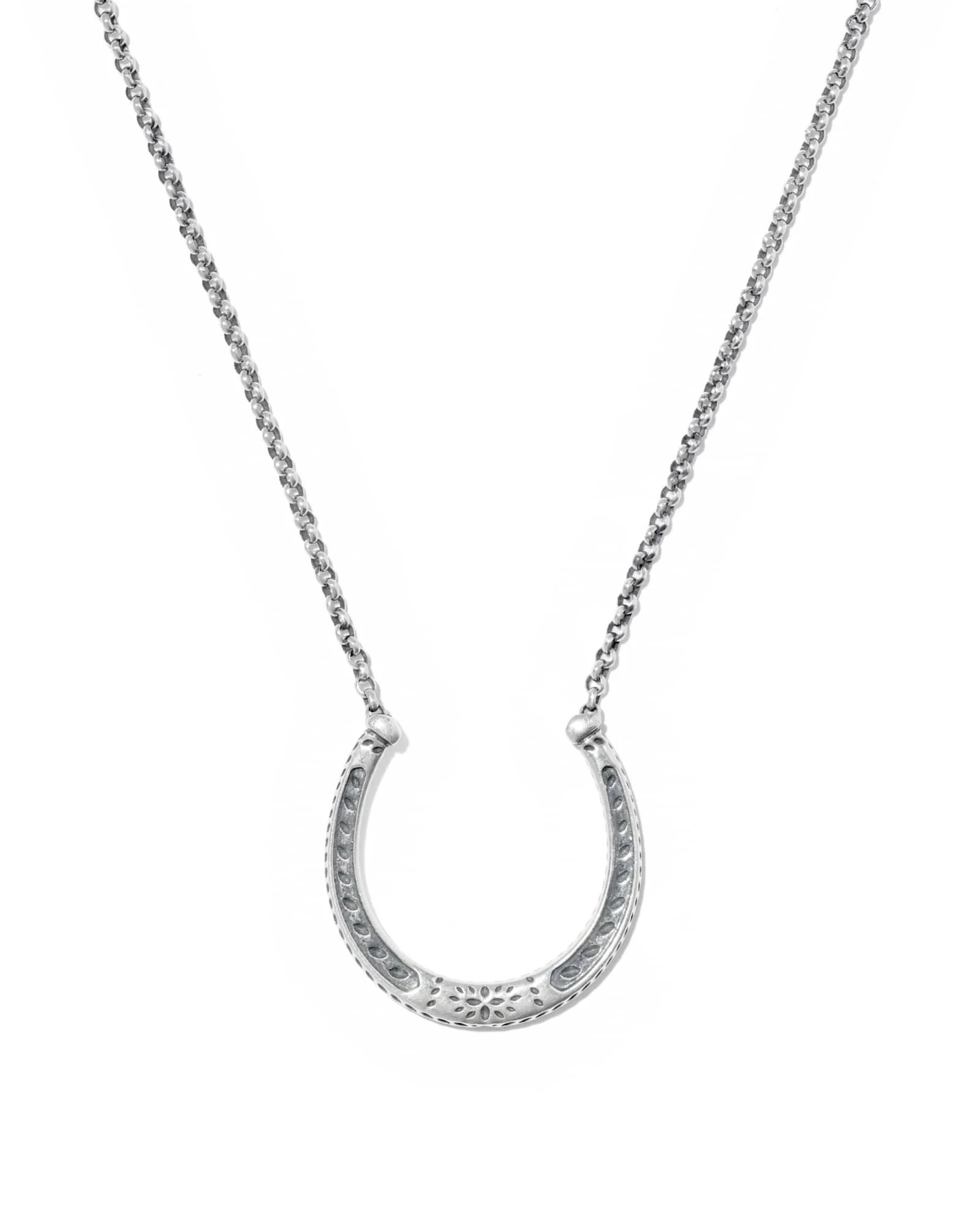 Metal Horseshoe Oxidized Sterling Silver Short Pendant Necklace - 1