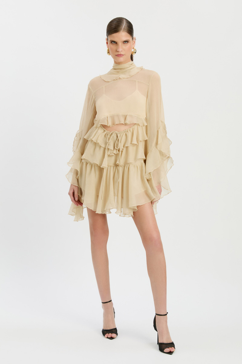 BARDOT Anyssa Ruffle Mini Dress In Soft Beige outlook