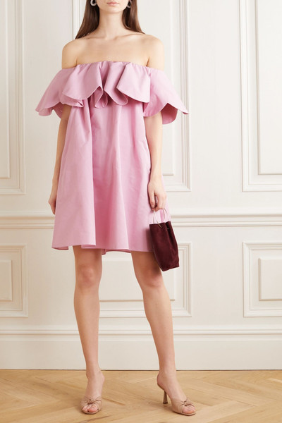 Valentino Off-the-shoulder scalloped cotton-blend poplin mini dress outlook