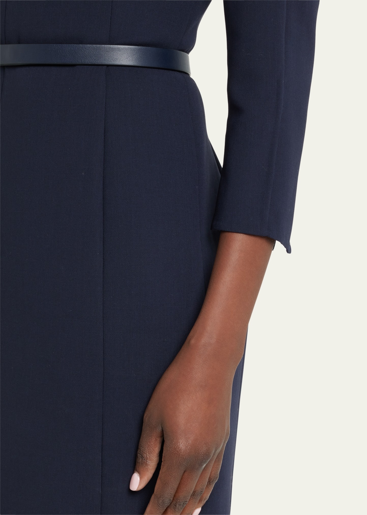 Split-Neck Double-Face Wool Sheath Dress - 5