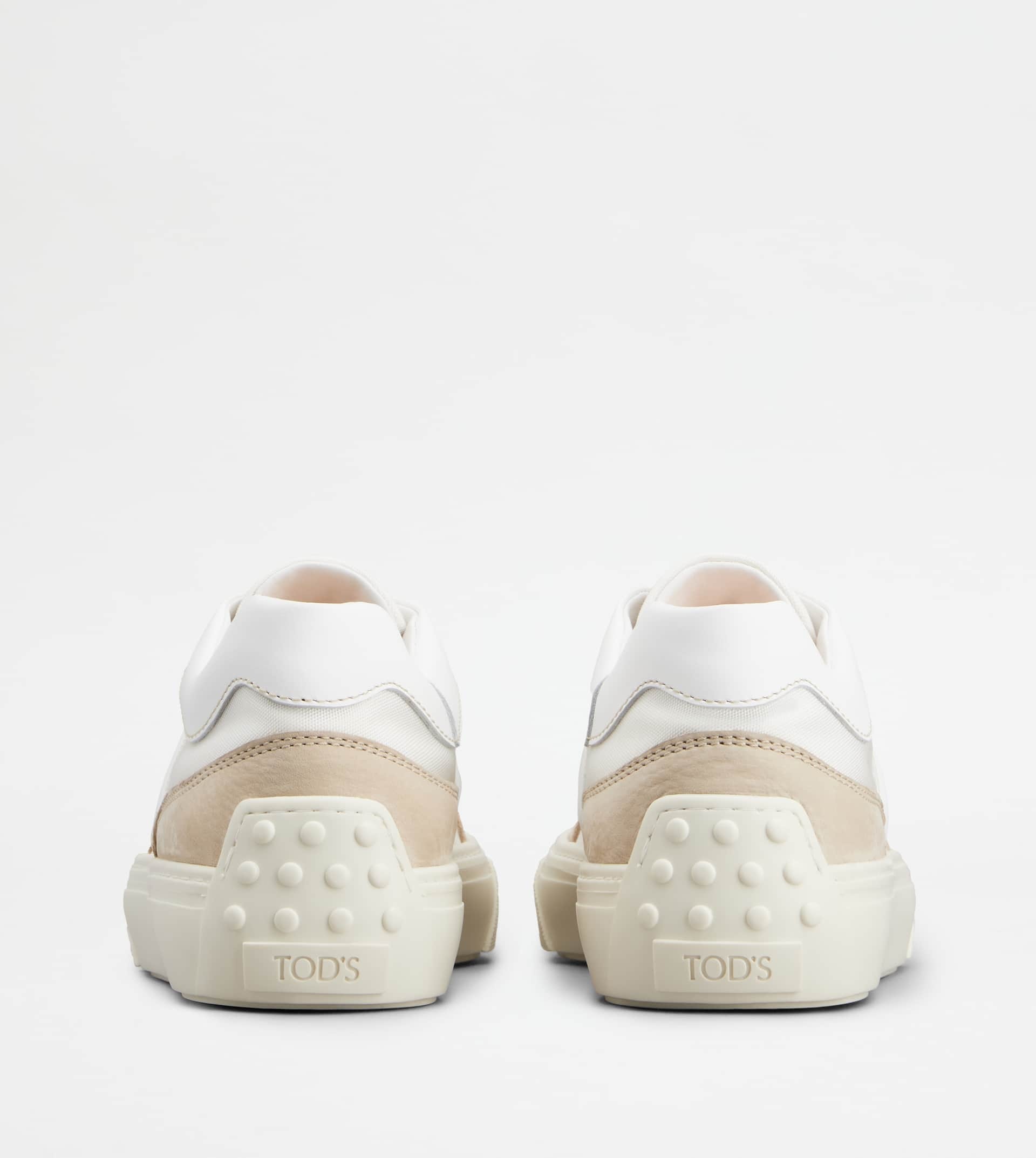 SNEAKERS IN LEATHER AND FABRIC - BEIGE, WHITE, BROWN - 2