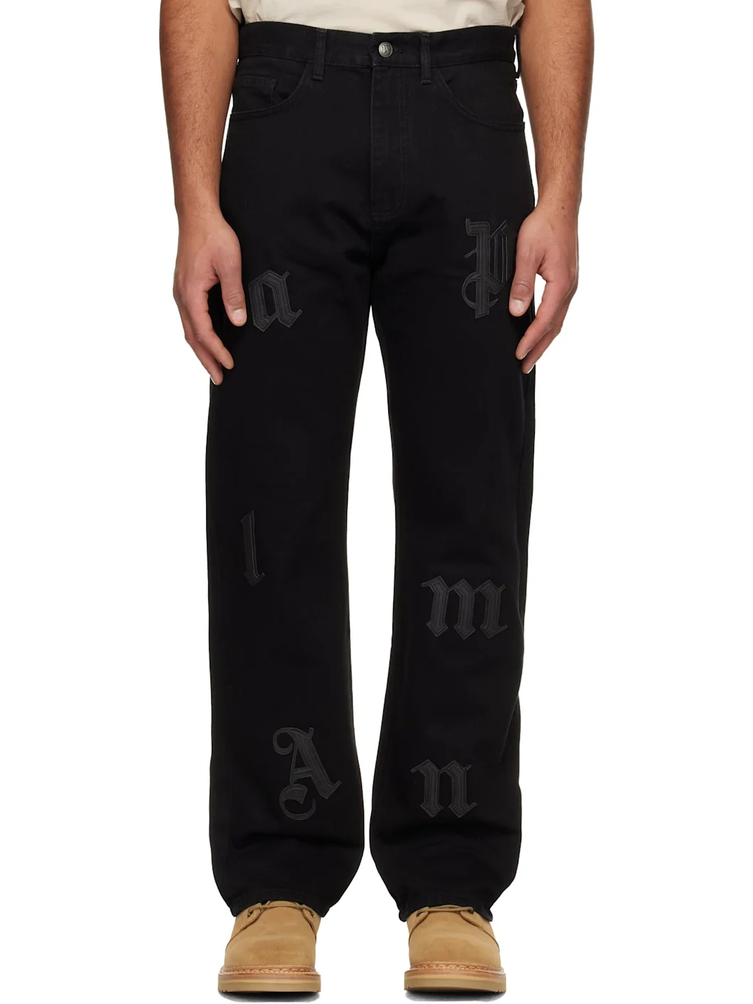Black Logo Patch Straight Jeans - 1