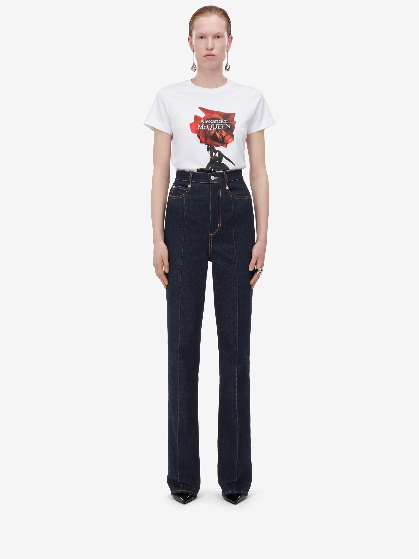 Women's Shadow Rose Fitted T-shirt in White - 2