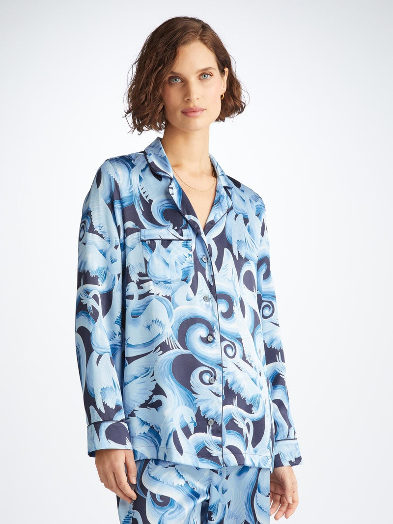 Derek Rose Women's Pyjamas Brindisi 104 Silk Satin Navy outlook