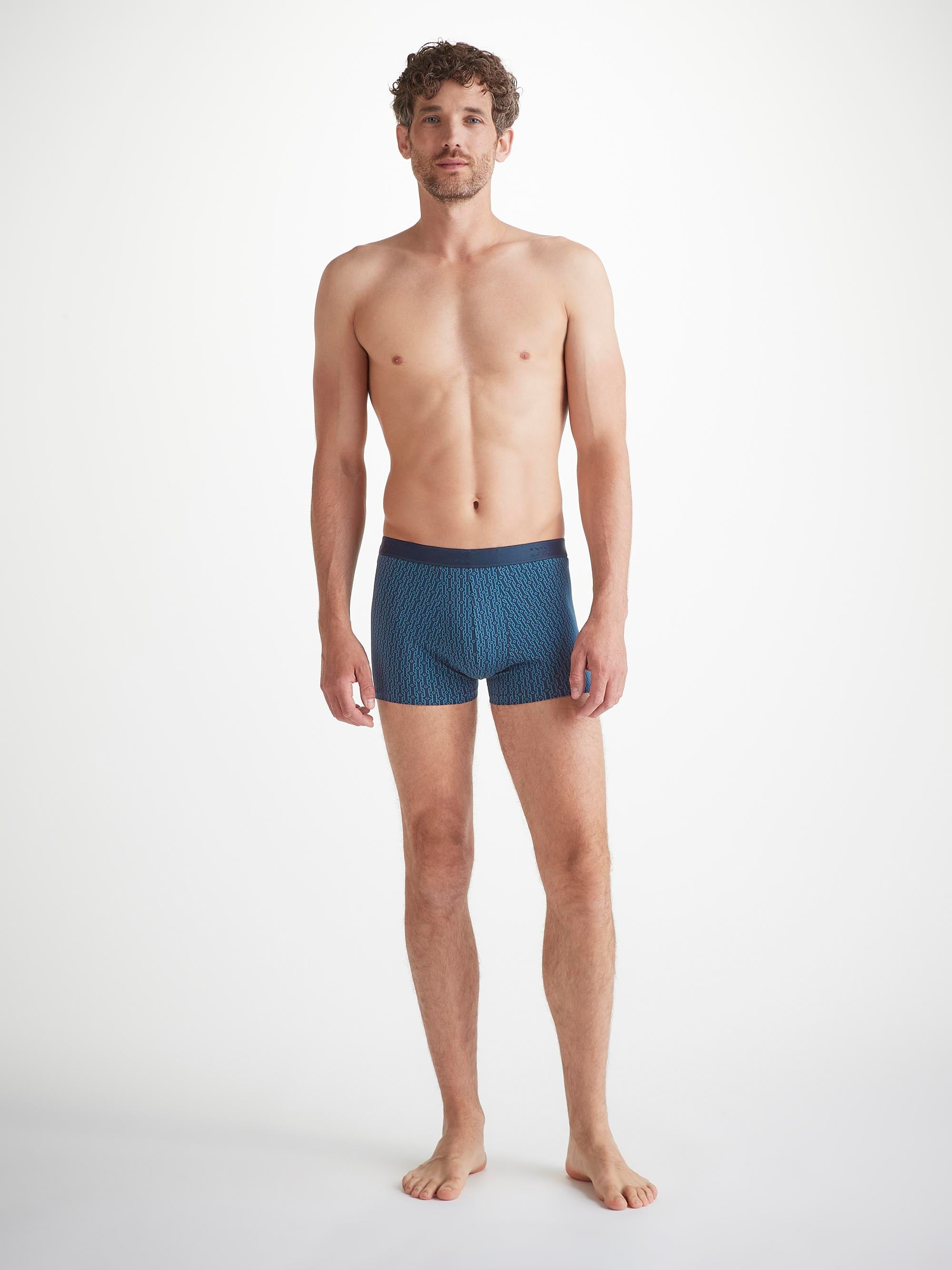 Men's Boxer Briefs Geometric Pima Cotton Stretch Navy - 5