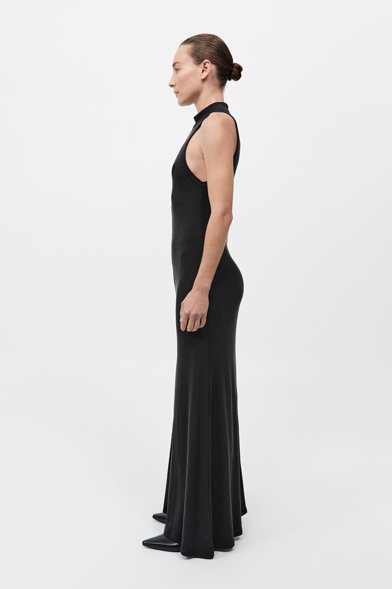 Racer Back Jersey Maxi Dress - Black - 6