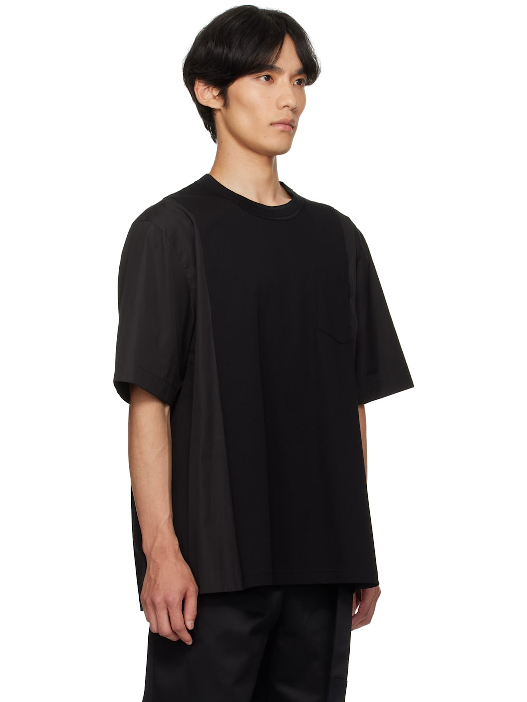 Black Poplin x Cotton Jersey T-shirt - 2