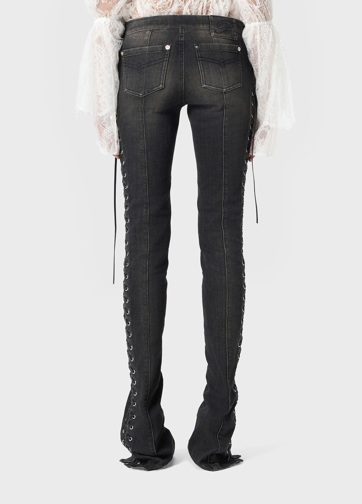 SLIM FIT JEANS WITH EYELETS AND LACES - 3