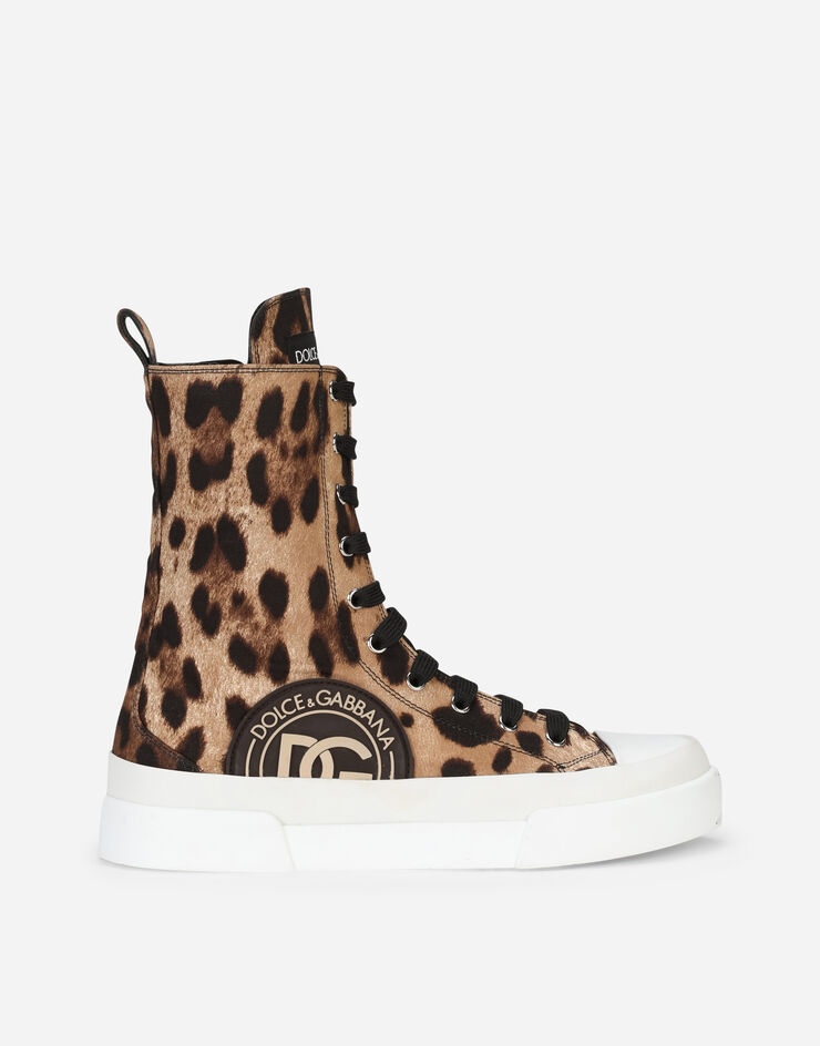 Cotton drill Portofino Light high-top sneakers with leopard print - 1