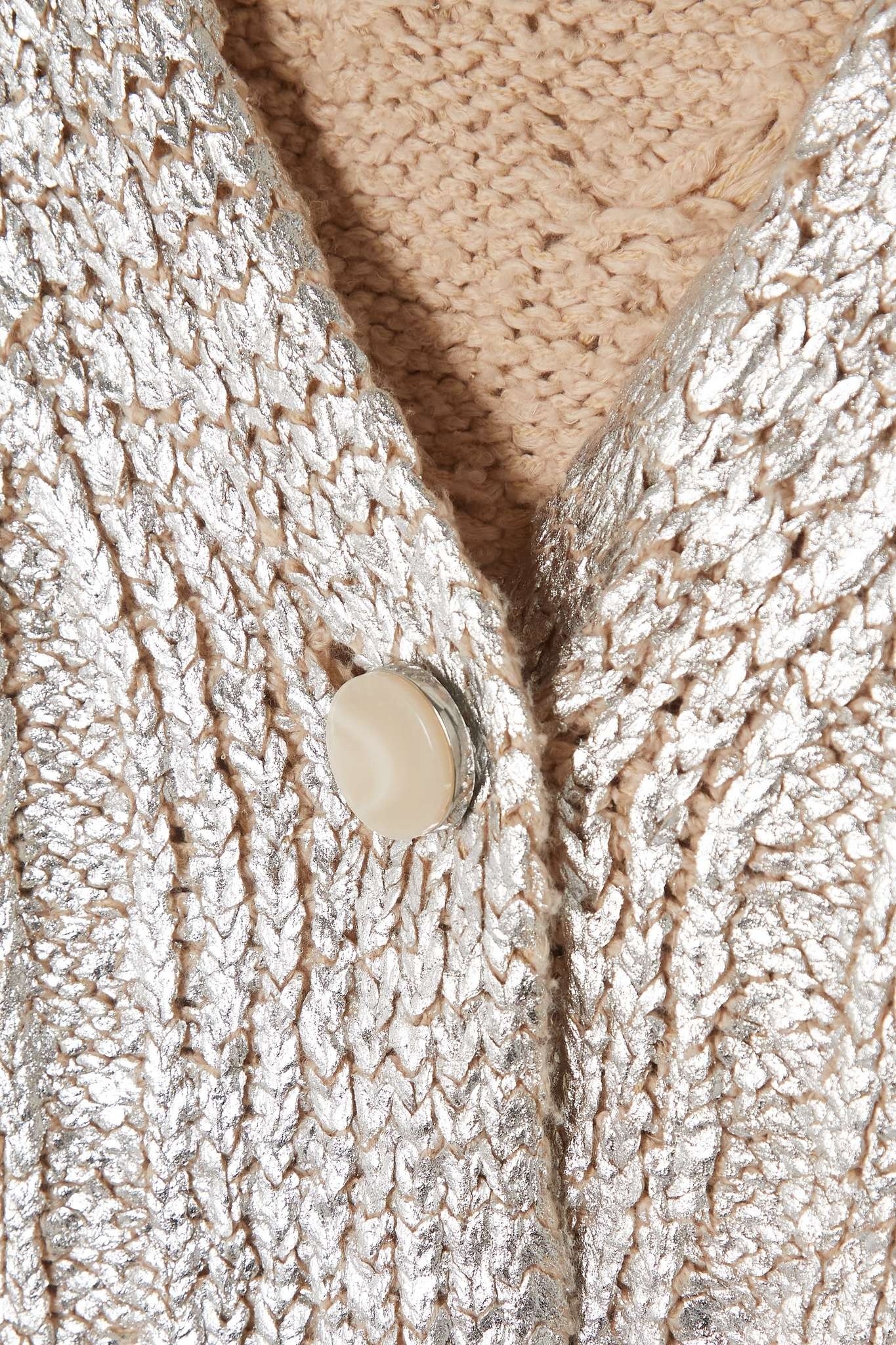 Cropped metallic cable-knit cotton-blend cardigan - 4