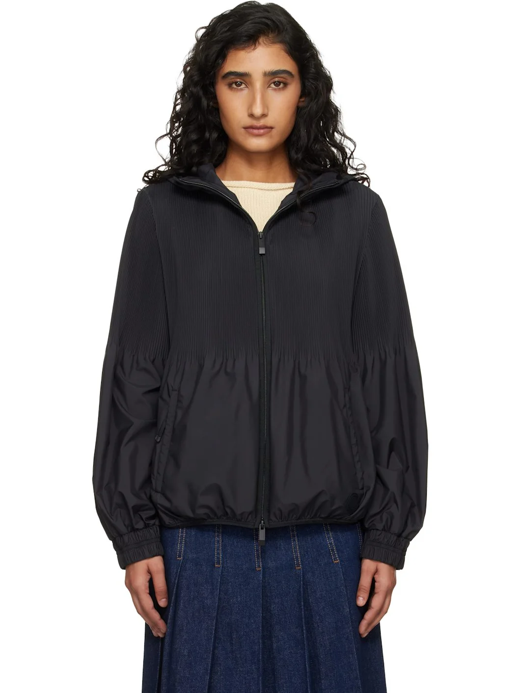 Black Anemone Pleated Hooded Jacket - 1
