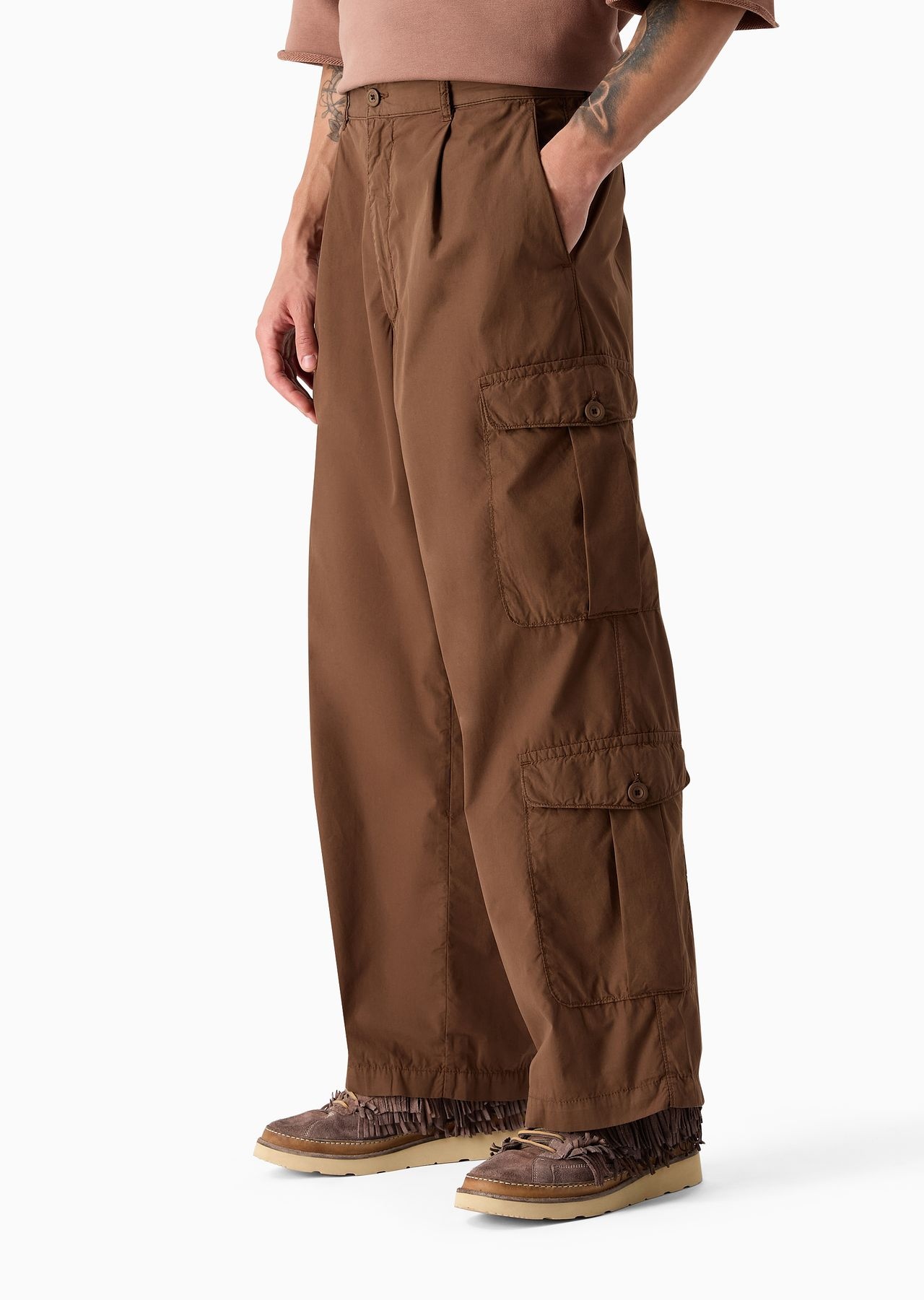 Emporio Armani Sustainability Values Capsule Collection garment-dyed organic poplin cargo trousers - 2