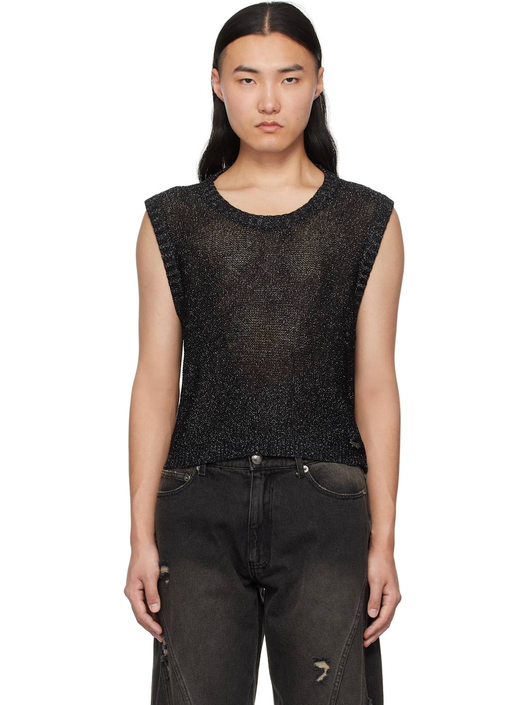 Black Glitter Net Vest - 1