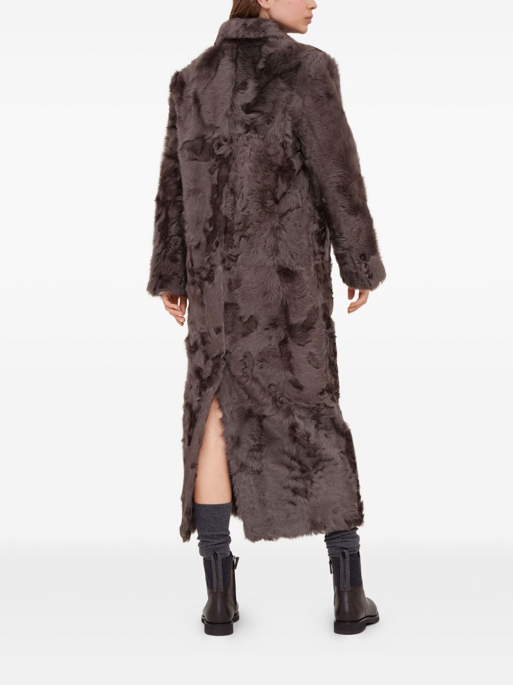 double-breasted lamb fur coat - 3