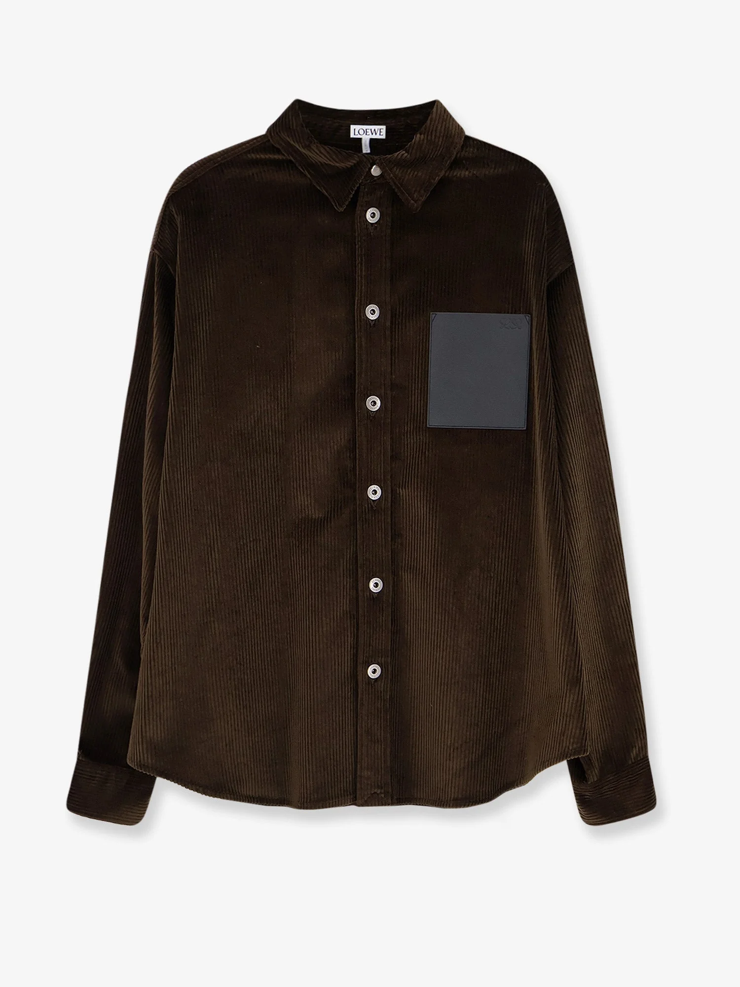 Loewe Corduroy Shirt with Leather Pocket Brown - 1