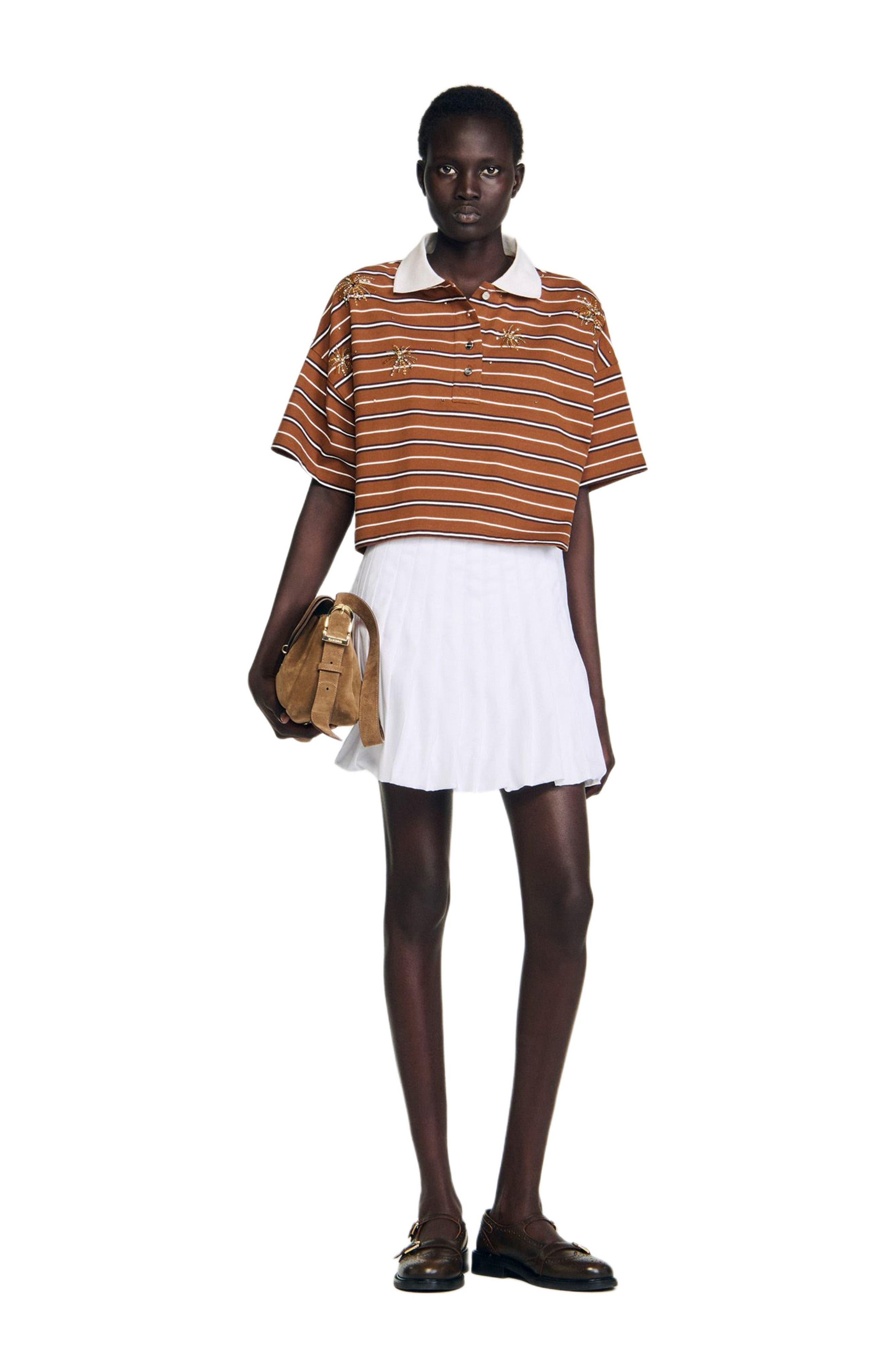 SANDRO Striped rhinestone T-shirt in Brown at Nordstrom - 6
