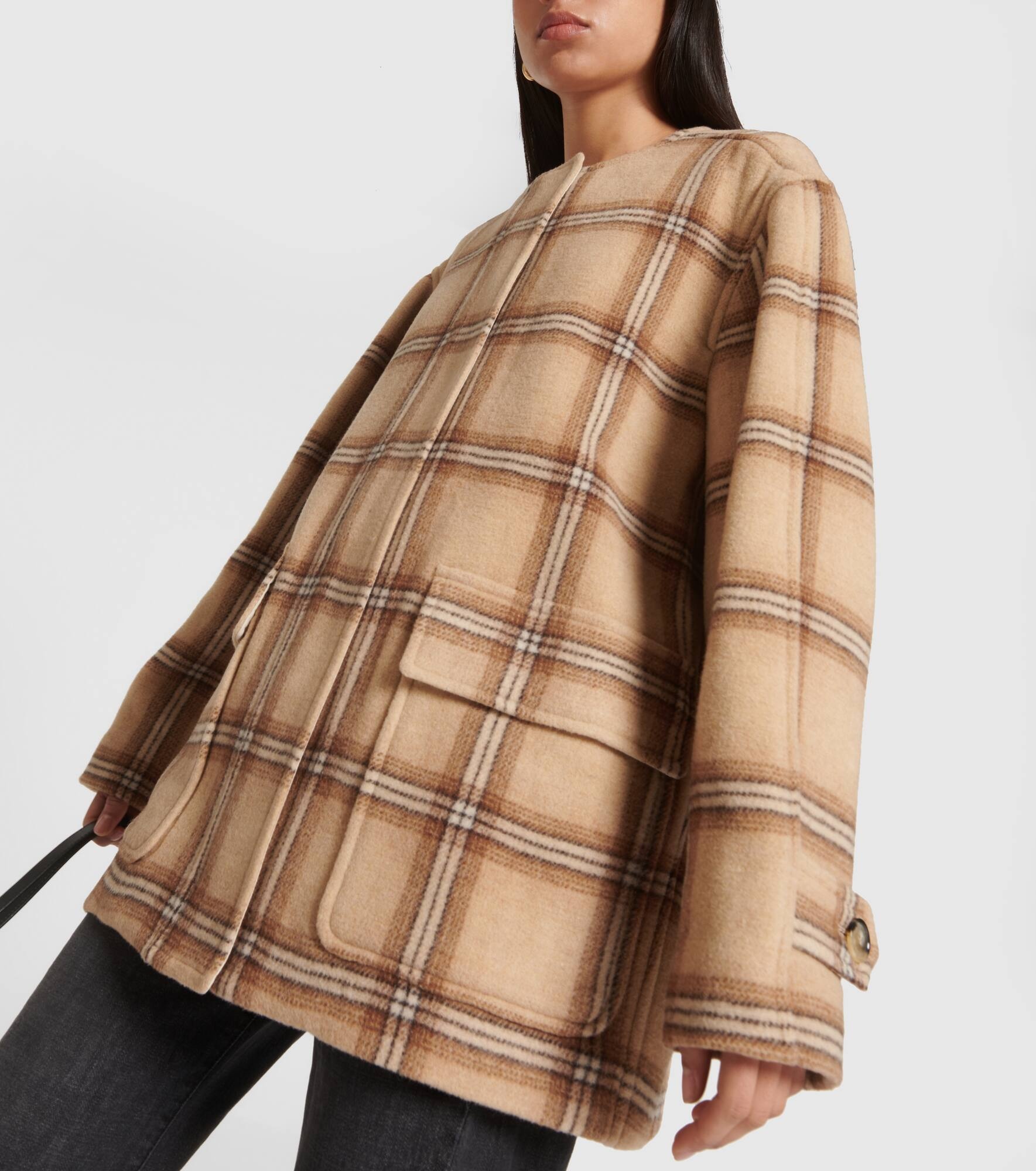 Checked wool blend coat - 5