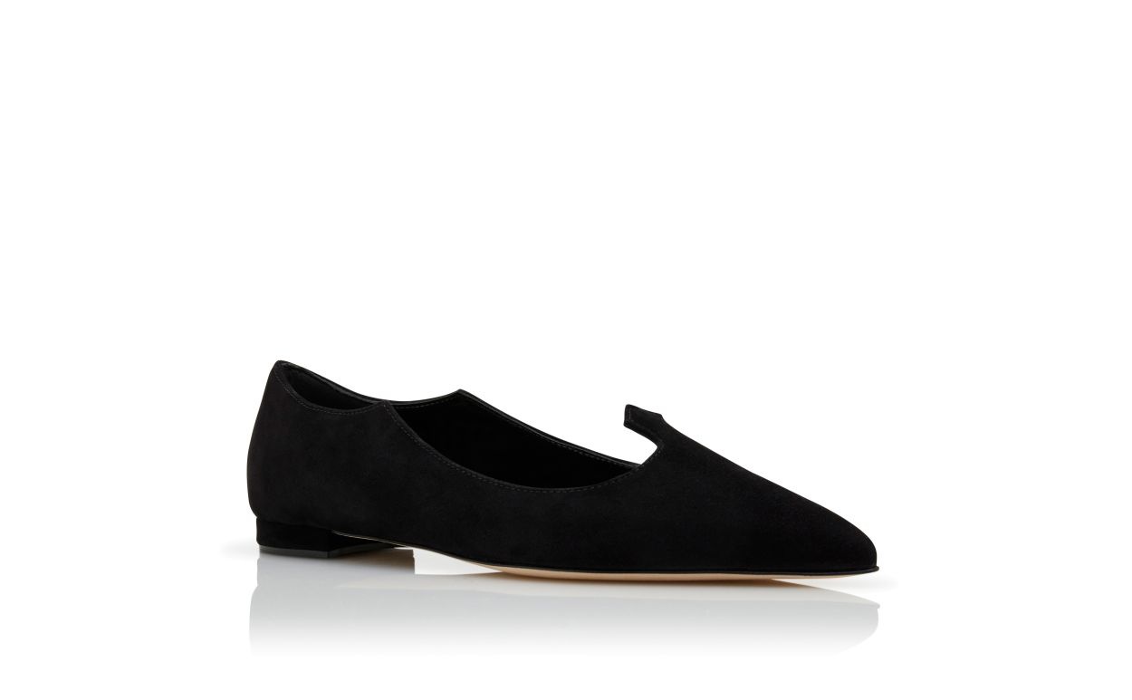 Black Suede Scalloped Flat Pumps - 3