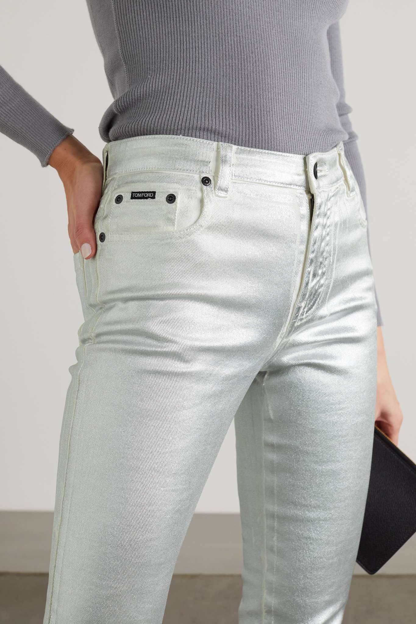 Metallic coated mid-rise skinny jeans - 7