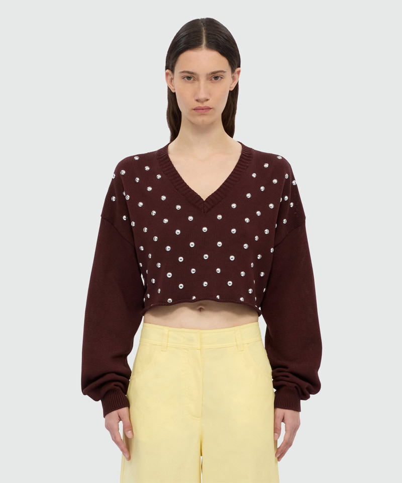 MSGM Brown cropped sweater with studs. outlook