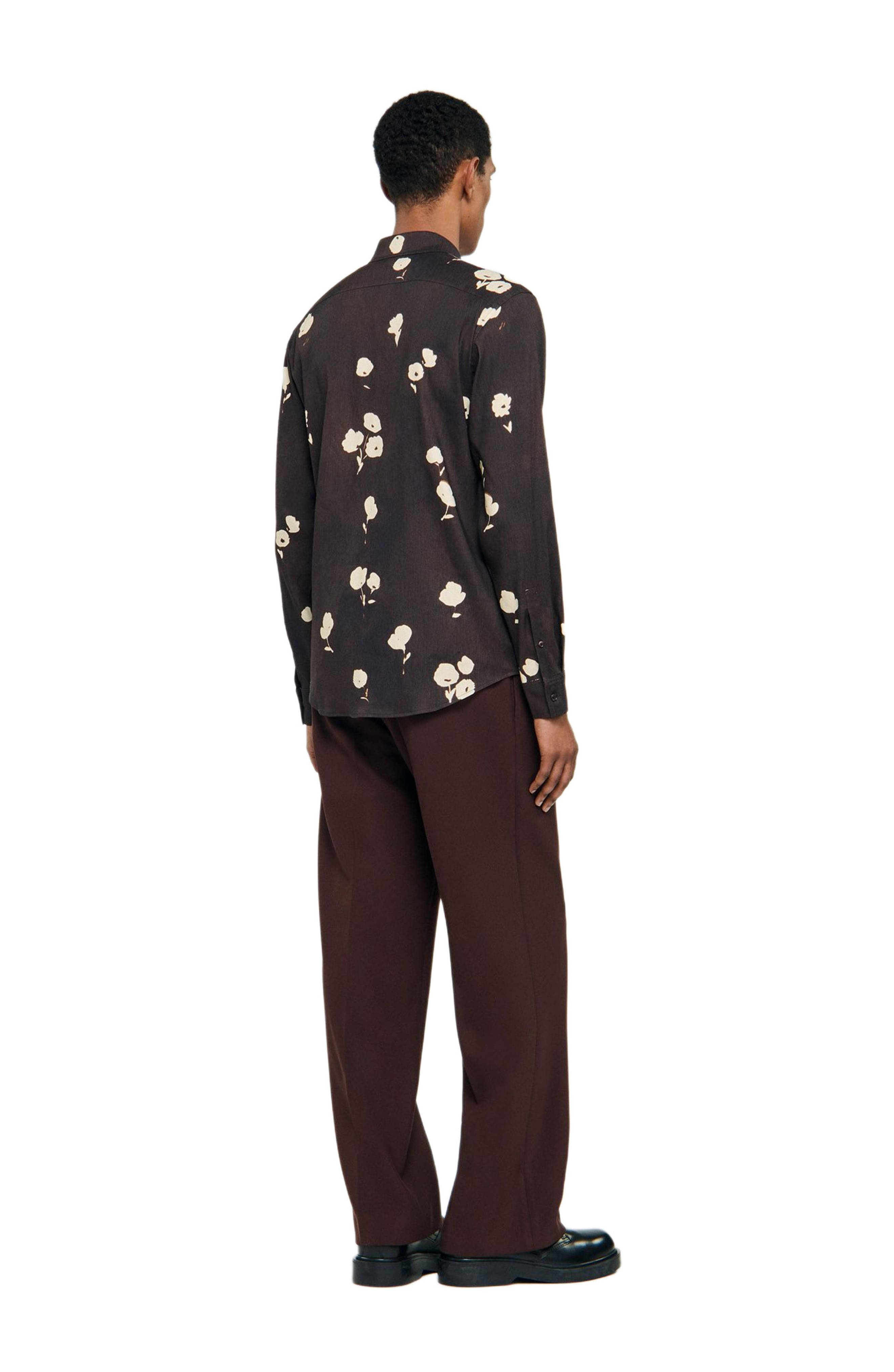 SANDRO Floral print linen shirt in Chocolate at Nordstrom - 2