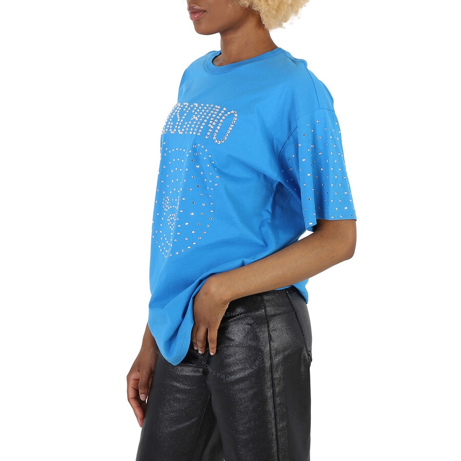 Moschino Blue Crystal Teddy Bear Oversize Cotton T-Shirt - 4