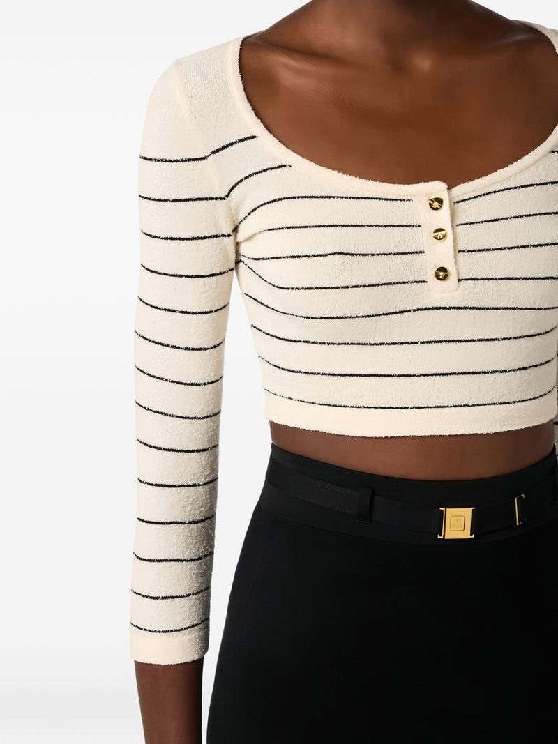 striped button-fastening crop jumper 5