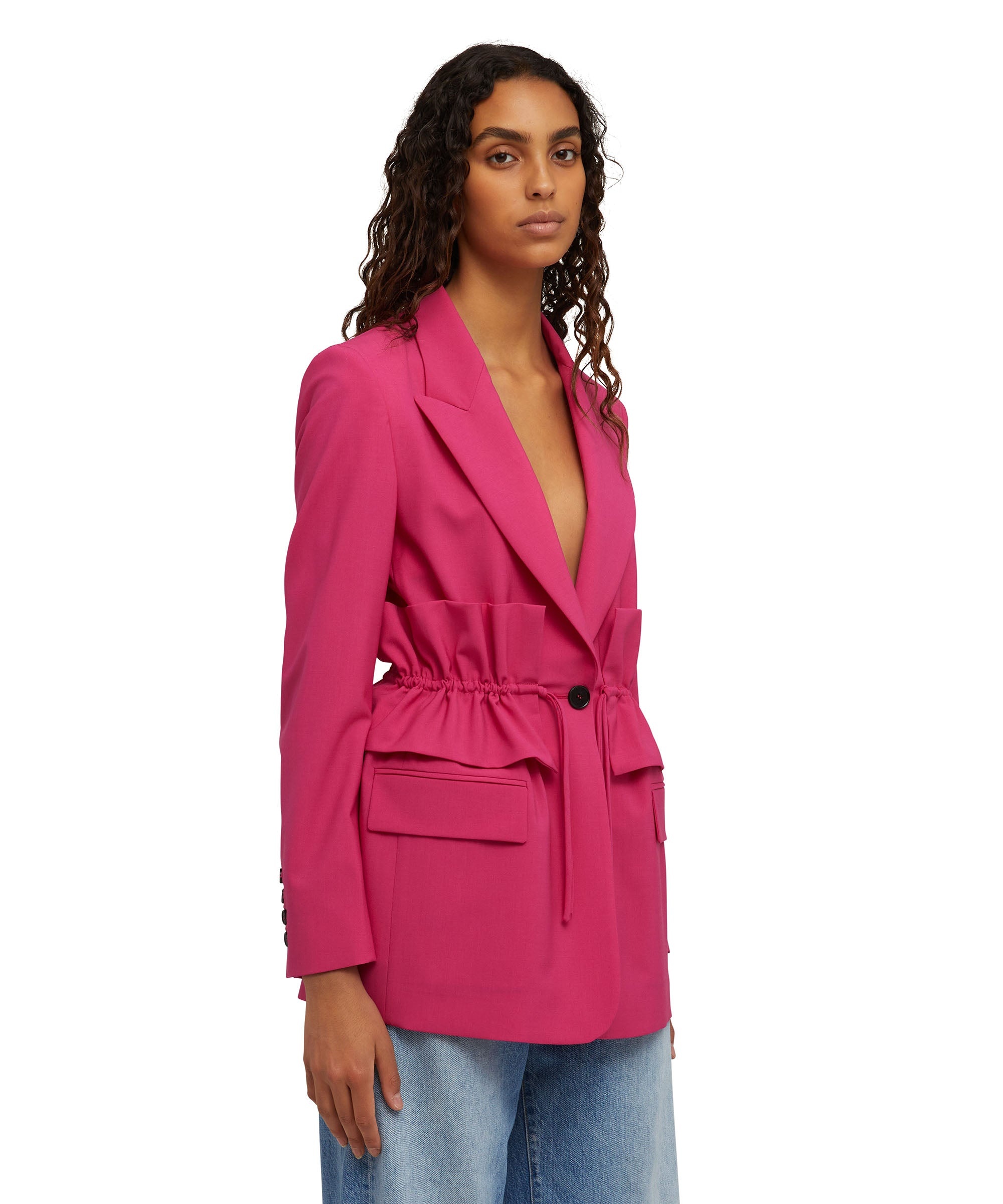 Lightweight wool single-breasted blazer with lapel collar and ruffled waist - 4
