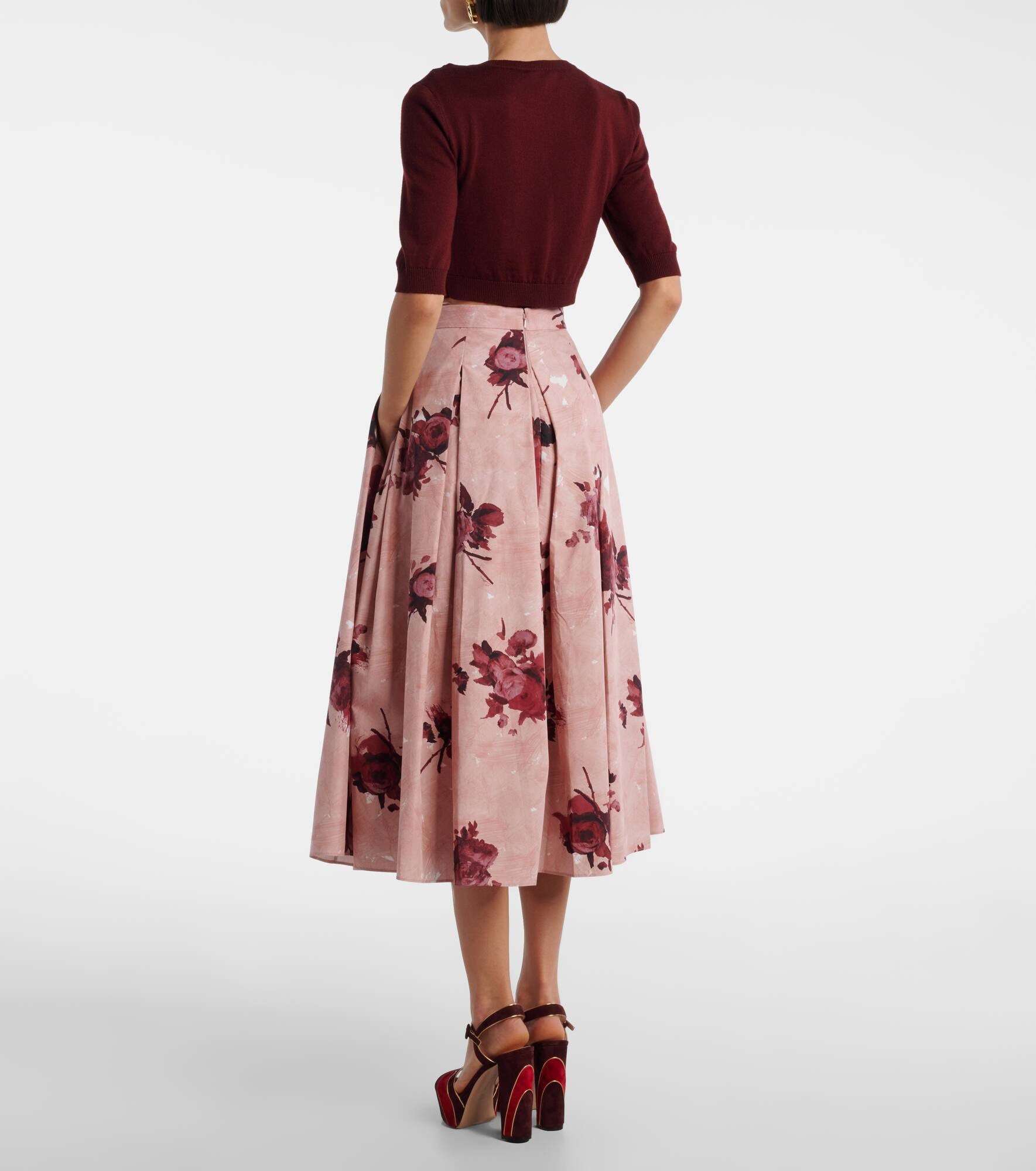 Floral pleated cotton poplin midi skirt - 3