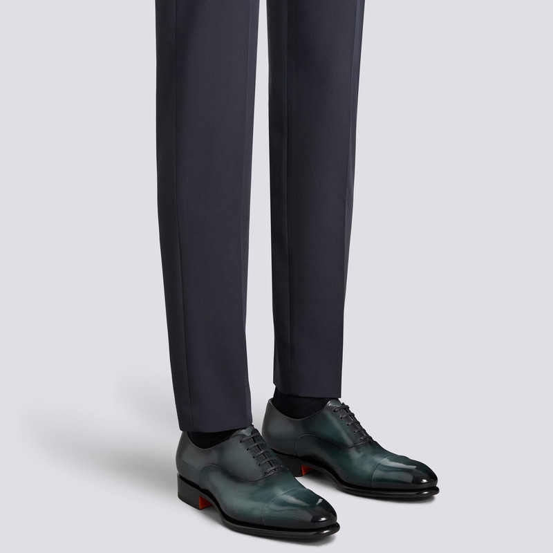 Santoni Men's green leather Oxford shoe outlook