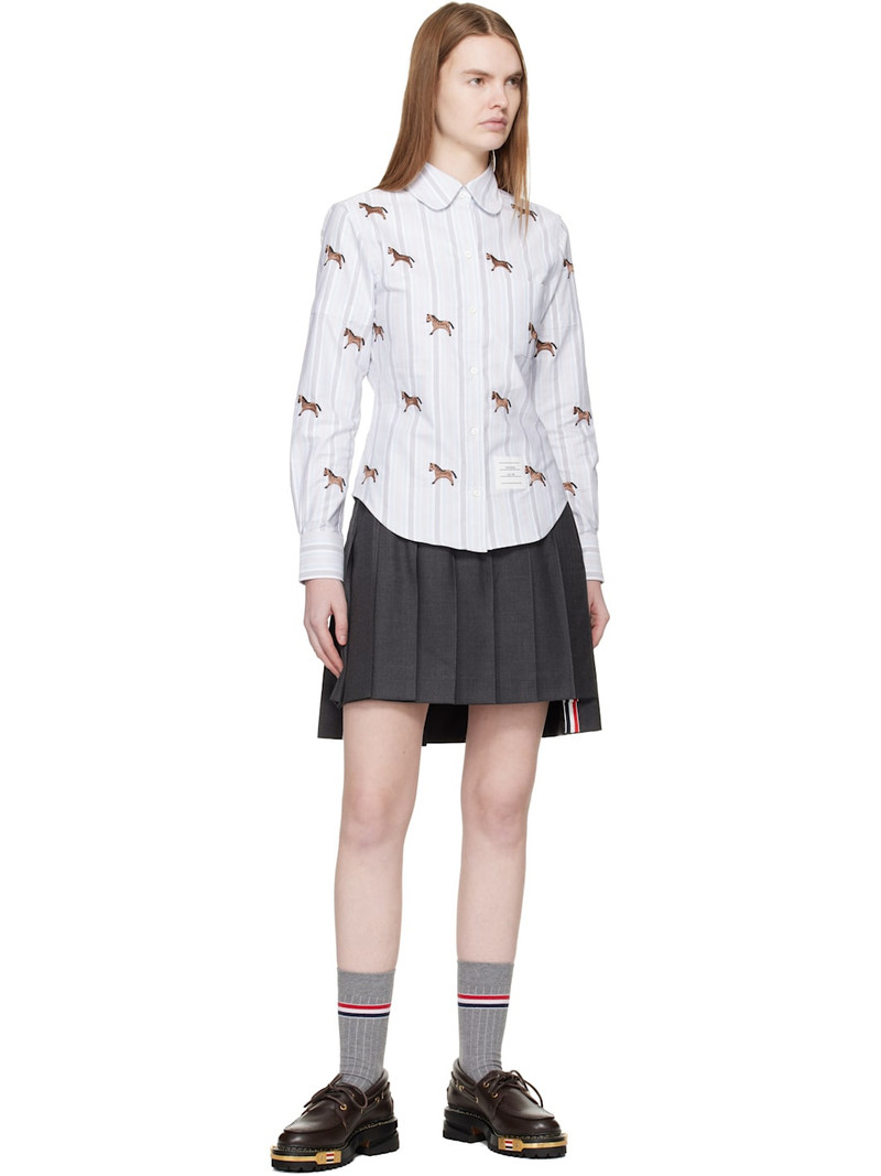 Thom Browne Blue Horse 4-Bar Cropped Oxford Shirt outlook