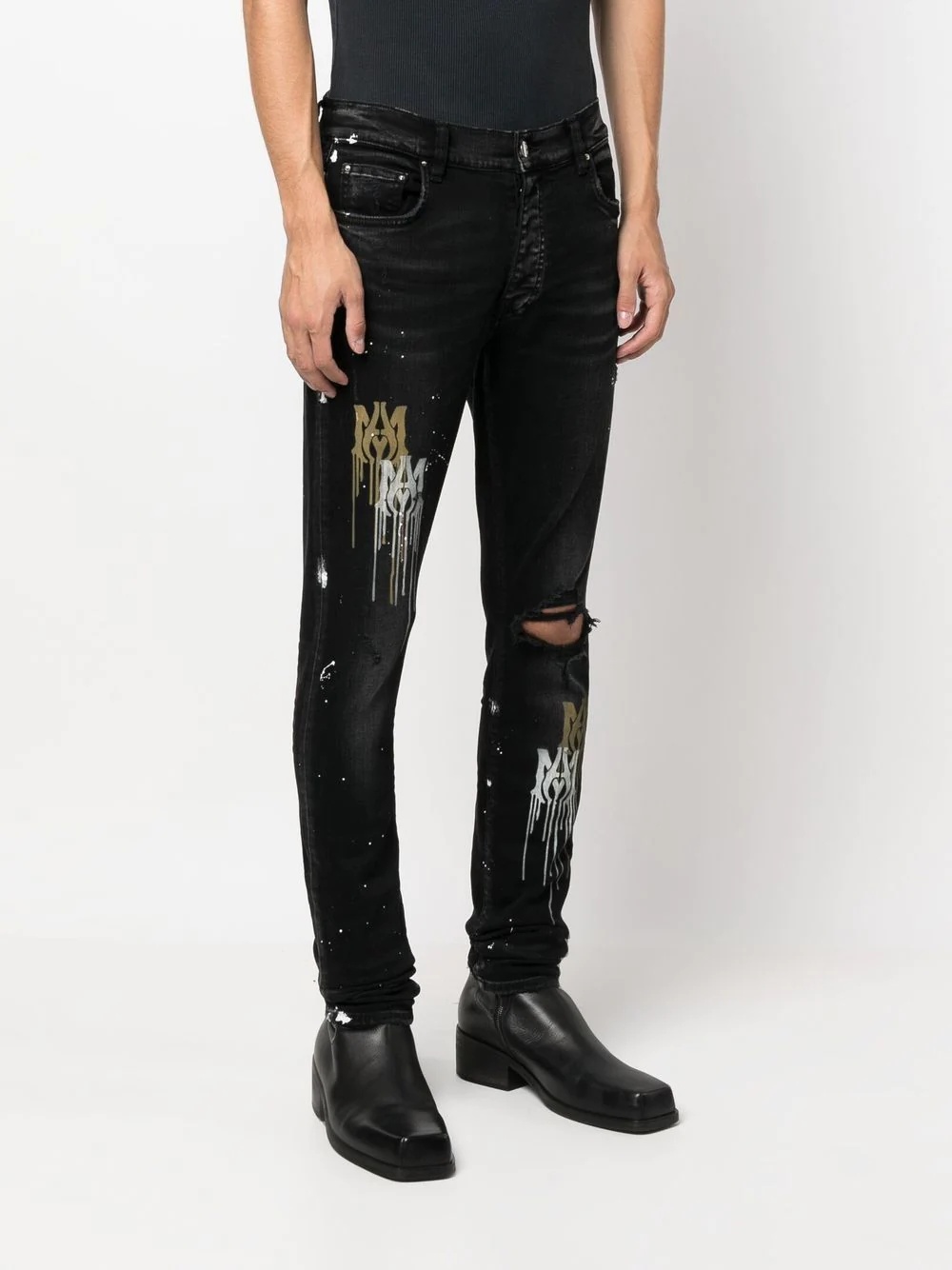 paint splatter-blend skinny-cut jeans - 3